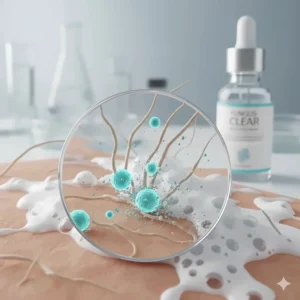 Close-up visual of the anti-fungal properties of medicated soap that help combat infections like ringworm and athlete's foot.