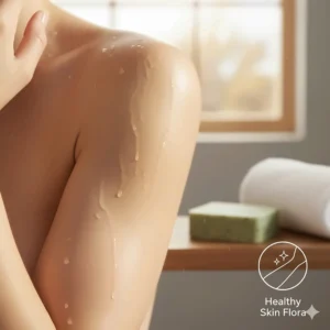 Smooth, clear skin after using the antifungal soap, illustrating the benefit of maintaining healthy skin flora.