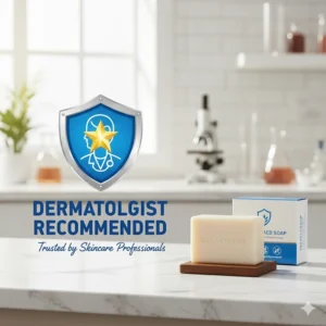 Icon of a shield and a star, symbolizing that this medicated soap is often dermatologist recommended for therapeutic use.