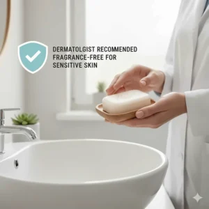 An icon or graphic indicating a fragrance free soap brand that has been officially recommended by dermatologists.