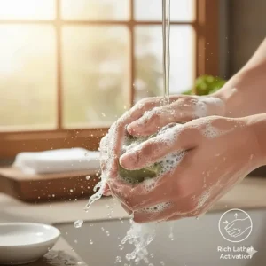 Hands creating a rich, cleansing lather with the antifungal soap for deep cleaning.