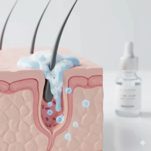 Illustration demonstrating how medicated soap works to clear and treat acne and breakouts by reducing inflammation and bacteria.