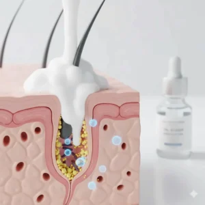 Diagram showing the benefits of using medicated soap specifically formulated for managing and controlling oily skin.