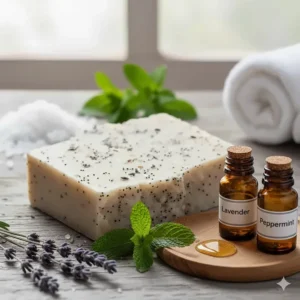 Sea salt soap infused with essential oils, like lavender or peppermint, for a natural, relaxing aroma.