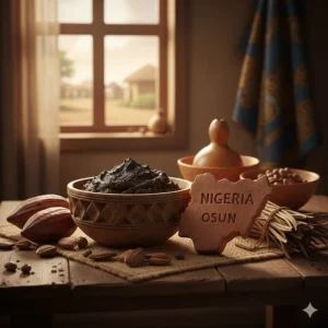 An image showing the traditional, authentic African roots of the Dudu-Osun black soap from Nigeria, perhaps a map or cultural artifact.