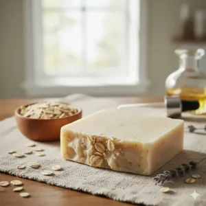 A natural bar of soap infused with calming colloidal oatmeal, a key ingredient in many formulas for extremely sensitive skin.