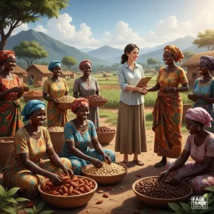 Image illustrating the fair trade sourcing of the materials for liquid African black soap, emphasizing ethical and sustainable production.