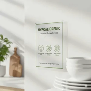 Illustration showing that unscented dishwasher soap is safe for people with fragrance sensitivities and allergies.