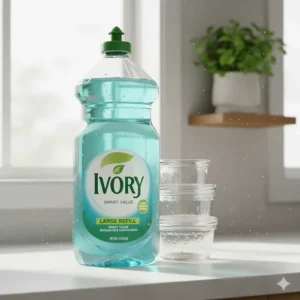A large value-sized refill bottle of Ivory dish soap for eco-friendly kitchen use.