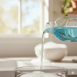 Close-up of the clear, dye-free liquid formula of Ivory dish soap being poured.