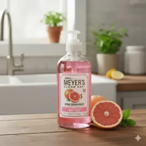 The modern, streamlined, and colorful Method dish soap bottle, showcasing its ergonomic design and a popular scent like Pink Grapefruit.