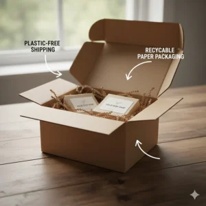 Photorealistic view of an eco-friendly solid dish soap bar paired with a sustainable wooden dish-scrubbing brush.