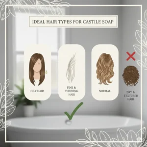A graphic showing which hair types, such as oily or fine hair, benefit most from castile soap hair washing.
