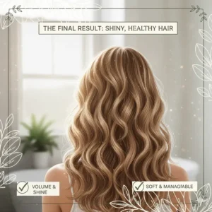 An illustration of shiny, voluminous hair after completing a natural castile soap washing routine.