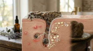 Raw black soap enriched with unrefined shea butter to moisturize skin while treating active acne.