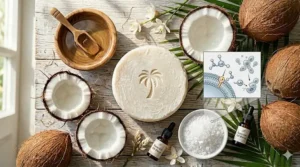 Graphic explaining the natural antibacterial and antifungal properties of lauric acid in coconut oil soap.