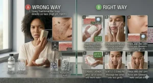 A step-by-step graphic showing how to properly lather and wash your face with a gentle facial soap bar.