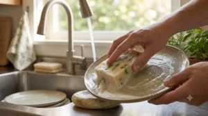 A gentle, moisturizing bar soap for the kitchen sink infused with aloe vera to prevent dry skin from dishwashing.