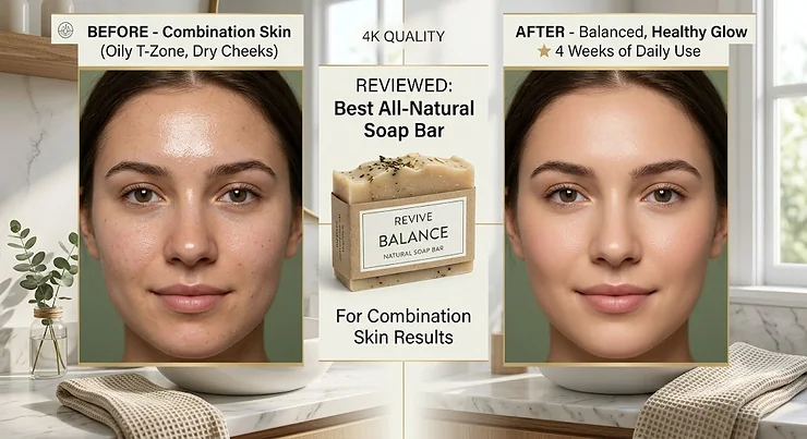 Before and after results from reviewing all natural facial soap bars for combination skin. natural bar soap for combination skin reviews