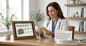 Dermatologist reviewing a natural bar soap designed for sensitive combination skin