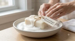 Dermatologist-recommended sensitive skin bar soap creating a gentle moisturizing lather