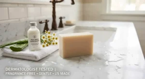 Dermatologist-tested fragrance-free bar soap safe for sensitive skin and healing tattoos