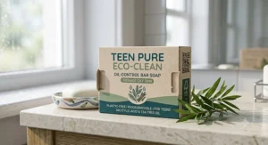 Eco-friendly plastic-free packaging for an oil-control bar soap for teens with oily skin