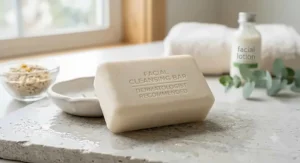 Illustration of a mild facial cleansing bar soap recommended by dermatologists for daily skin care.