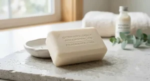 Illustration of a fragrance-free dermatologist-recommended bar soap formulated for sensitive skin.