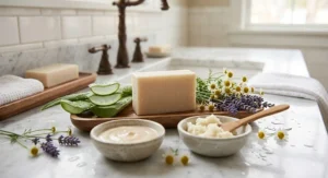 Soothing natural ingredients alongside a hypoallergenic bar soap for tattoo recovery