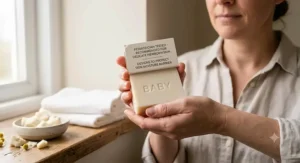 Pediatrician-tested hypoallergenic bar soap for newborns designed to protect delicate baby skin moisture barrier.