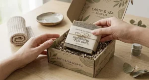 Unboxing a handcrafted bentonite clay bar soap designed to detoxify pores and absorb excess facial oil.