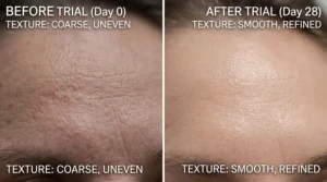 Clinical documentation charts referenced in anti-aging bar soap reviews for mature skin showing skin texture improvements.