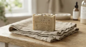 Eco-friendly bathroom accessories showing everyday bar soap with no dyes or additives unwrapped.