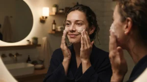 Improving skin texture with regular use of salicylic acid bar soap for acne in the evening