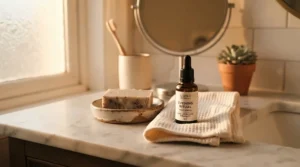 Setting up a nighttime skincare routine after looking at sulfur soap bar reviews for acne online