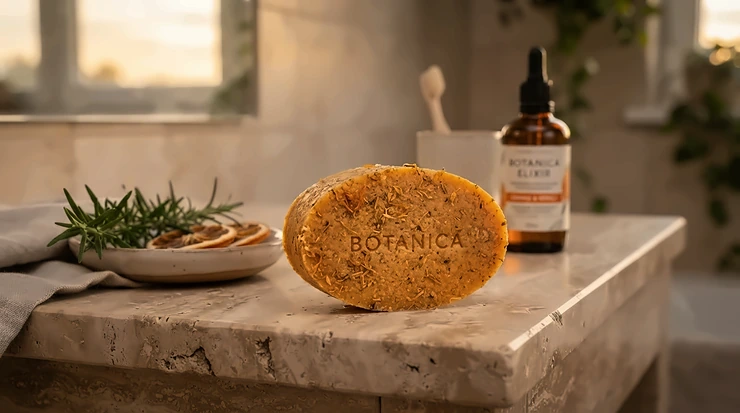 Evening skincare routine featuring vitamin C bar soap for mature skin brightening to fight free radicals.
