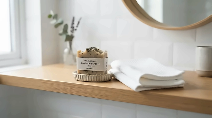 Dermatologist-recommended psoriasis bar soap for flare-ups displayed on a clean shelf.