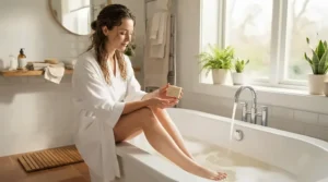 Soothing daily care using psoriasis bar soap for flare-ups on sensitive areas.